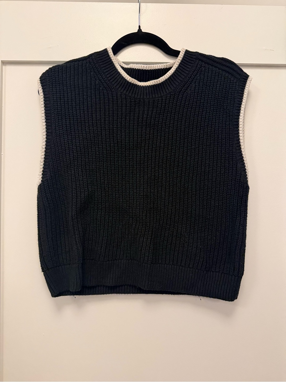 Abercrombie & Fitch Black Knit Vest with White Trim